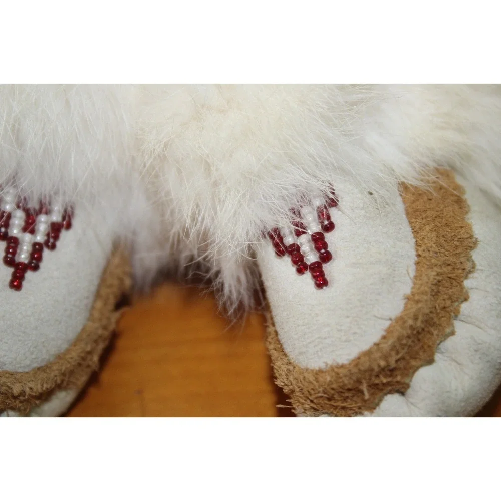 Vintage Rabbit Fur Baby Booties White Beaded Native American Style